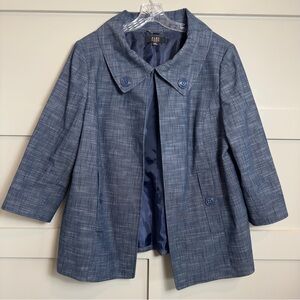 Alex Marie Open Front Blazer Blue Pockets Lined 3/4 Sleeve Women’s Size 16W